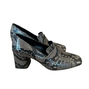 Casadei Snake Print Block Heel Loafers Black Grey EU 37.5 Designer Quiet Luxury
